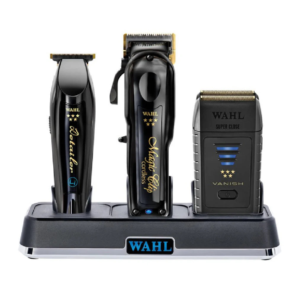 WAHL 5-STAR BLACK/GOLD CORDLESS BARBER COMBO + VANISH SHAVER + POWER STATION (COMBO)