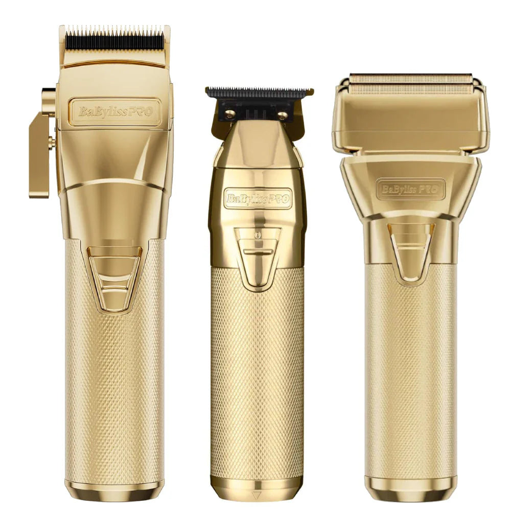 BABYLISS PRO FXONE GOLDFX CORDLESS CLIPPER + FXONE GOLDFX TRIMMER + FXONE GOLDFX SHAVER (COMBO) (#FX899G + # FX799G + #FXFX79FSG)
