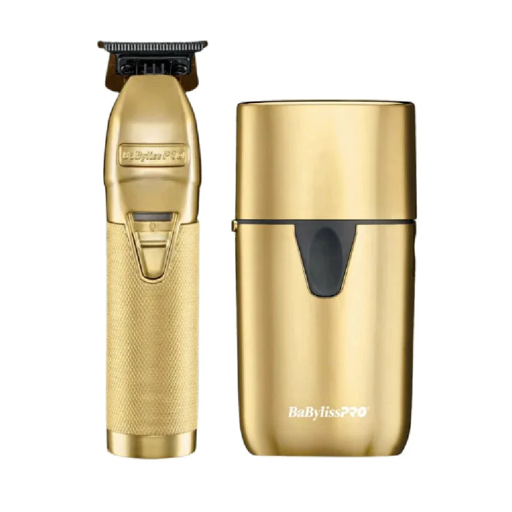 BABYLISS PRO LIMITED EDITION GOLD FX TRIMMER & UV SINGLE-FOIL SHAVER SET (FXLFHOLPKG)
