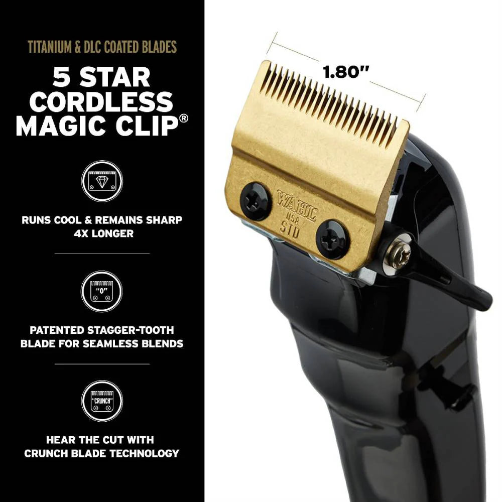 WAHL 5-STAR BLACK/GOLD CORDLESS BARBER COMBO – CORDLESS MAGIC CLIP & CORDLESS DETAILER #3025397